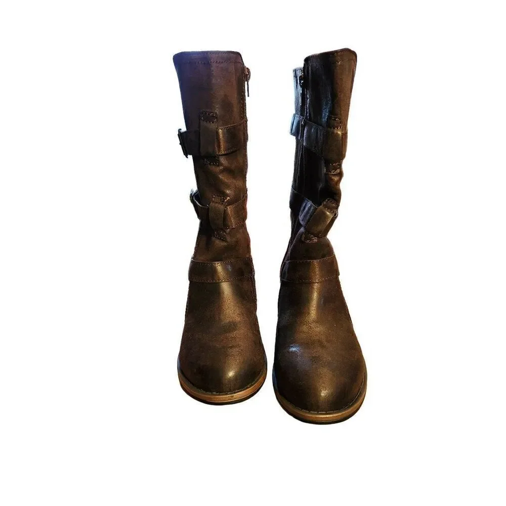 Ruff Hewn NWT Women's Coopers Faux Leather Brown Brass Buckle Boots Size 9